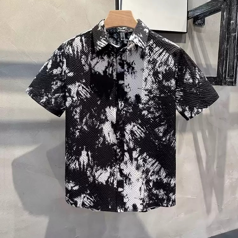 Black White Tie Dye Waffle Shirt